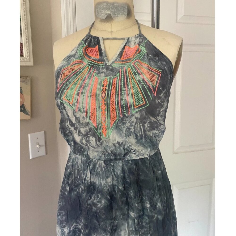URBAN OUTFITTERS Southwestern NEON TIE-DYE Halter Goddess MAXI Dress *SMALL* - Picture 2 of 7